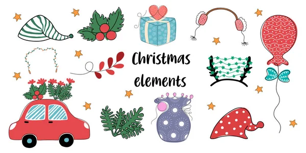 Weihnachtliche Elemente Doodle Stil Für Weihnachtliche Dekorationen Karten Sammelbücher Digitaldrucke — Stockvektor