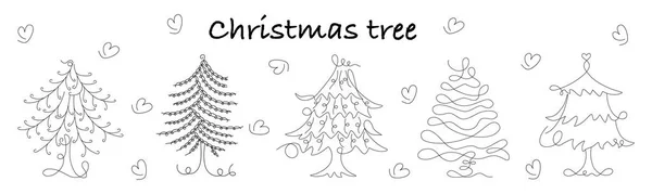 Weihnachtsbaum Vektor Set Doodle Stil Auf Weißem Hintergrund Zum Dekorieren — Stockvektor
