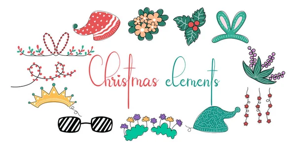 Weihnachtselement Set Doodle Stil Auf Weißem Hintergrund Für Weihnachtliche Dekorationen — Stockvektor
