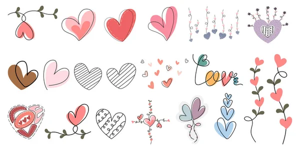 Hearts Shaped Elements Vector Set Designed Doodle Style Decoration Sticker — Stock Vector