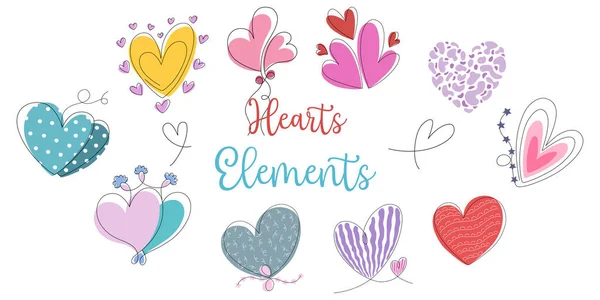 Σύνολο Διανυσματικών Στοιχείων Σχήμα Καρδιάς Σχεδιασμένο Στυλ Doodle Για Διακόσμηση — Διανυσματικό Αρχείο