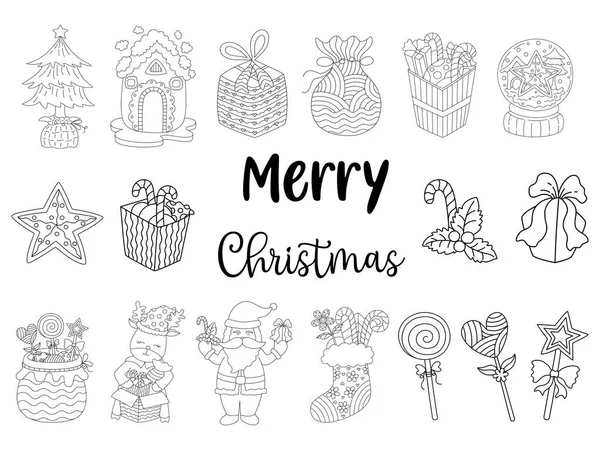 Weihnachten Elemente Black Line Kollektion Doodle Stil Für Weihnachten Themenbezogene — Stockvektor