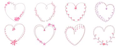 Heart frame designed in pink tone doodle style on white background for card design, wedding, paper decoration, Valentine's day theme decoration, scrapbook digital print,  and more.