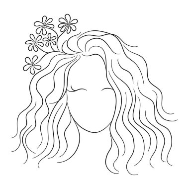 Woman line art, at vintage style design Black pine lines on white background for decorating cards, product design, digital printing, women's day, t-shirt patterns, fabric patterns, mug design and more