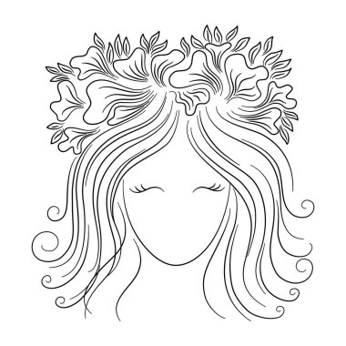 Woman line art, at vintage style design Black pine lines on white background for decorating cards, product design, digital printing, women's day, t-shirt patterns, fabric patterns, mug design and more