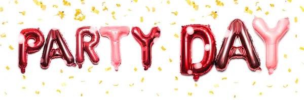Aufblasbare Luftballons Aus Farbiger Folie Buchstabenform Rosa Aufschrift Party Day — Stockfoto