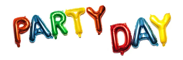 Balões Infláveis Feitos Folha Colorida Forma Letras Dia Festa Inscrição — Fotografia de Stock