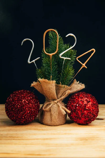 Ano Novo Fundo Natal Números Vela 2024 Prata Ouro Com Fotos De Bancos De Imagens
