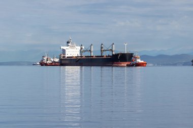 Adriyatik Denizi 'ndeki Koper limanında bir kargo gemisi kullanılıyor.