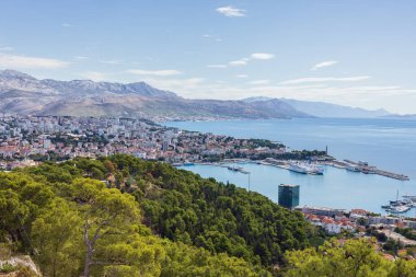 Editorial: SPLIT, DALMATIA, CROATIA, SEPTEMBER 20, 2022 - Split harbor and the city seen from the top of the Marjan Hill