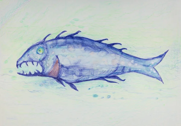 Große Blaue Fantasie Fische Türkisfarbenen Wasser Die Tupftechnik Kantennähe Verleiht — Stockfoto