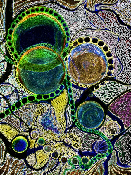 Garabato Neurográfico Esferas Con Colores Piedras Preciosas Técnica Frotamiento Cerca — Foto de Stock