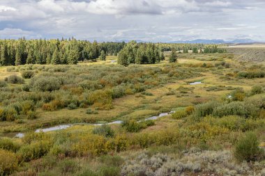 Yılan Nehri Vadisi 'nde, Grand Teton Ulusal Parkı' nda Black Tail Pond 'da güneş batıyor.