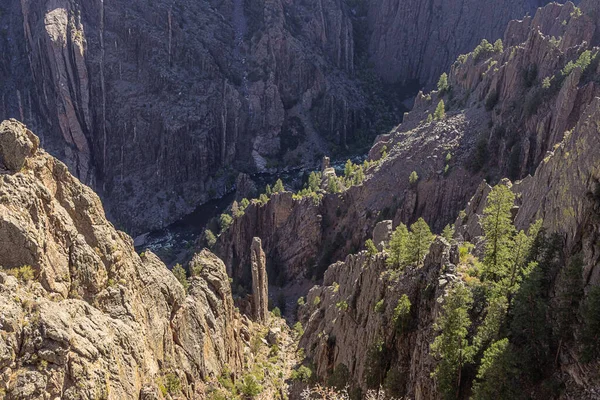 The dark depths of the Black Canyon of the Gunnison at Gunnison Point near the visitor center on the South Rim