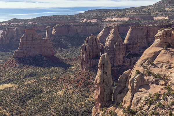 Close up of Sentinel Spire aside the Canyon Rim Trail, near the Saddlehorn Visitor Center in the Colorado National Monument