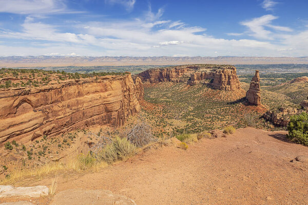 Independence Monument with Fruita in the background, seen from Independence Monument View in the Colorado National Monument
