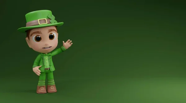 Персонаж Зеленой Одежде Шляпе Трехмерной Иллюстрацией Клевера — стоковое фото