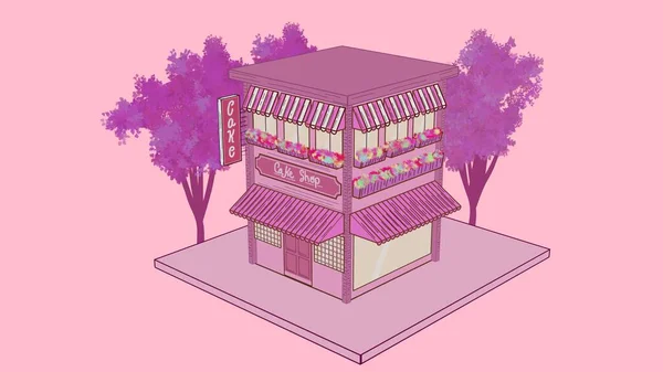 Pembe cephe pasta dükkanı illüstrasyonu
