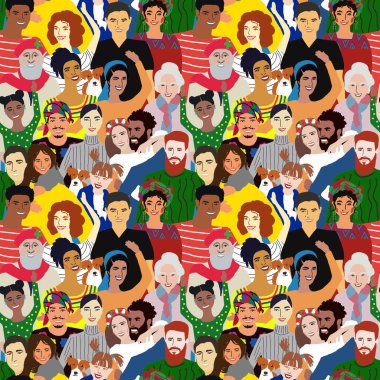 Farklı milletlerden insanlarla kusursuz vektör deseni