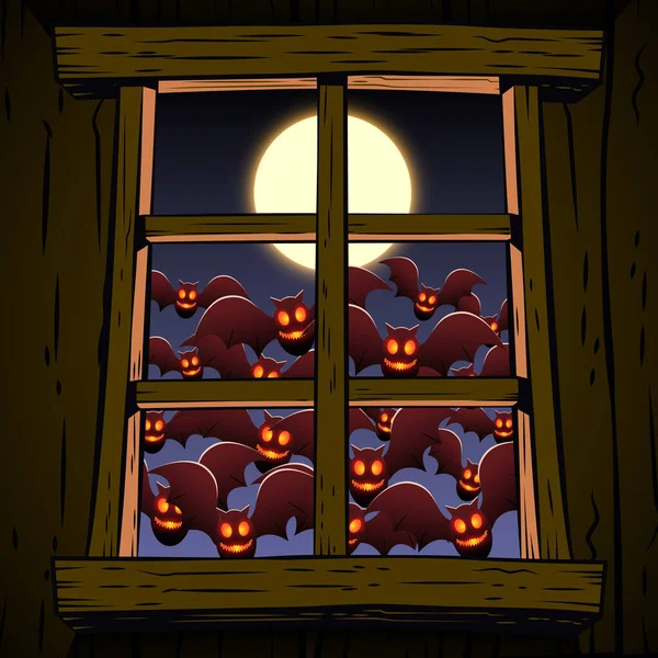 Απόκριες Νύχτα Φόντο Σπίτι Και Ανατριχιαστικό Νυχτερίδα Απεικόνιση — Διανυσματικό Αρχείο