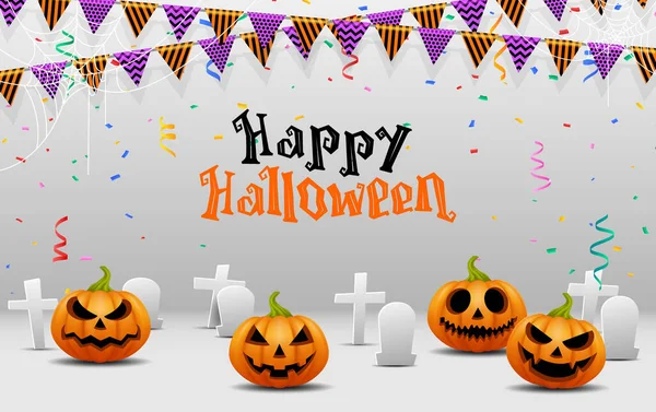 Buon Halloween Gruppo Illustrazione Zucca Trattare Trucco Fantasia Divertimento Partito — Vettoriale Stock