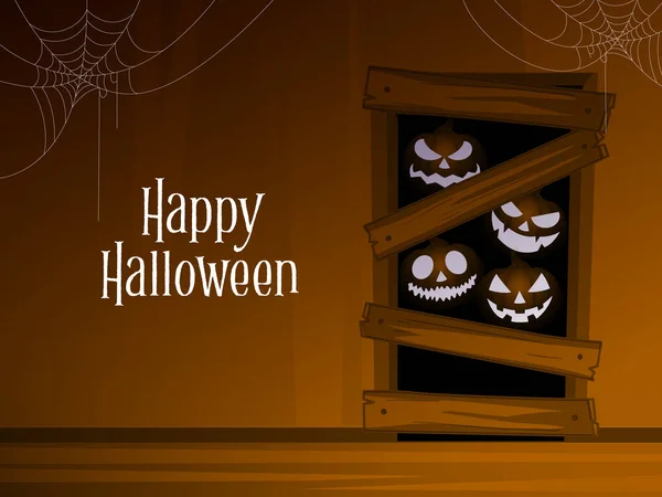Hyvää Halloweenia Kurpitsa Oli Suljetussa Huoneessa — vektorikuva