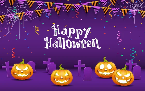 Joyeux Halloween Groupe Illustration Citrouille Sur Traiter Astuce Fantaisie Fête — Image vectorielle
