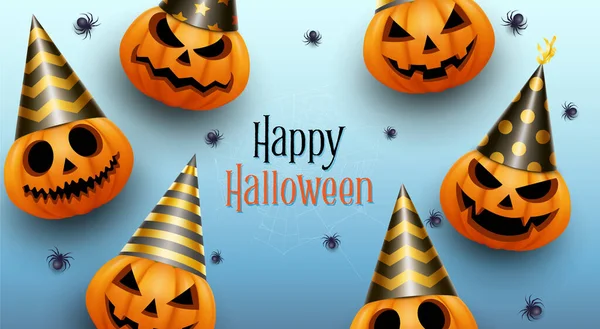 Joyeux Halloween Groupe Citrouille Illustration Sur Traiter Astuce Fantaisie Fête — Image vectorielle