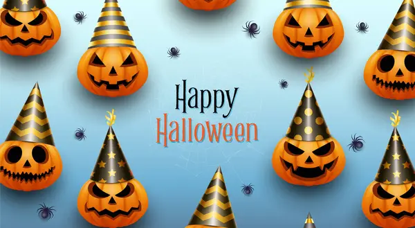 Joyeux Halloween Groupe Citrouille Illustration Sur Traiter Astuce Fantaisie Fête — Image vectorielle
