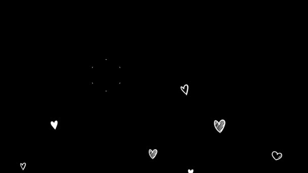 Animation Cute Heart Doodle Hand Drawn Cartoon Background Black Video — Stock Video