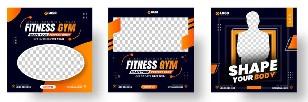 Fitness Gym Social Media Post Banner Template Black Yellow Color — ストックベクタ
