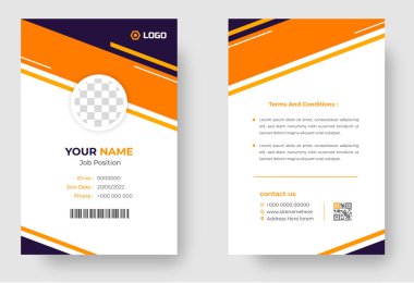 Şirket çalışanı kimlik şablonu. Modern ve temiz bir kimlik kartı şablonu. Turuncu renkli profesyonel kimlik tasarım şablonu. kurumsal modern iş kimliği tasarım şablonu. 