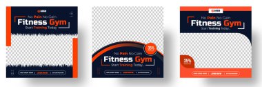 Spor salonunun sosyal medya pankart şablonu siyah ve turuncu renkli, spor salonu, spor salonu, spor salonu ve spor sosyal medya post afişi, fitness spor salonu sosyal medya post pankart tasarımı.