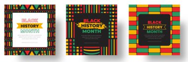 Siyah tarih ayı sosyal medya kare pankart tasarımı. Siyah tarih, ay sonu geçmişi. Haziran 'ın Bağımsızlık Günü Geçmişi. Özgürlük ya da Özgürlük Günü. Neo Geometrik desen kavramı.