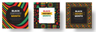 Siyah tarih ayı sosyal medya kare pankart tasarımı. Siyah tarih, ay sonu geçmişi. Haziran 'ın Bağımsızlık Günü Geçmişi. Özgürlük ya da Özgürlük Günü. Neo Geometrik desen kavramı.