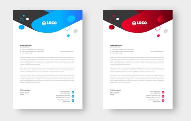 official minimal creative abstract professional informative newsletter magazine corporate letterhead design template with blue and red color.