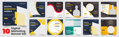 Big bundle mega collection set of 10 Item digital marketing social media post banner template. clean minimal editable square digital marketing web banner or business marketing post banner big set.  