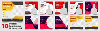 Big bundle mega collection set of 10 Item digital marketing social media post banner template. clean minimal editable square digital marketing web banner or business marketing post banner big set.  