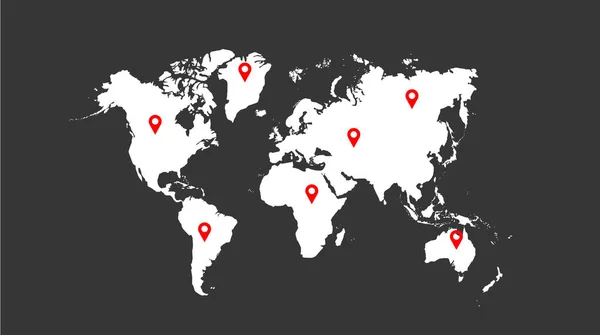 Mapa Světa Ikonou Umístění Vektorovou Ilustrací Šablona Světové Mapy Kontinenty — Stockový vektor