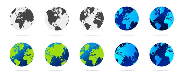 Föld Gömb Készlet Zöld Kék Sötét Színű Vektor Illusztráció Világgömb — Stock Vector