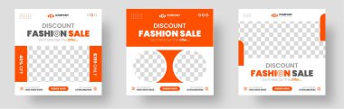 Moda satışı sosyal medya afiş tasarım şablonu. İndirimli indirimli sosyal medya afiş tasarımı turuncu renkli. moda satışı web pankartı.