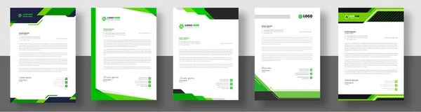 官方最低创意抽象专业通讯公司现代商业计划书信笺设计模板集绿色 绿色字母头设计集 — 图库矢量图片