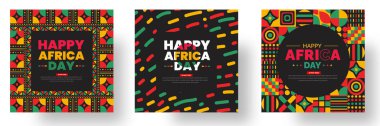 Mutlu Afrika günü sosyal medya afiş tasarım şablonu seti. Mutlu Afrika Günü arkaplanı ya da afiş tasarımı şablonu.