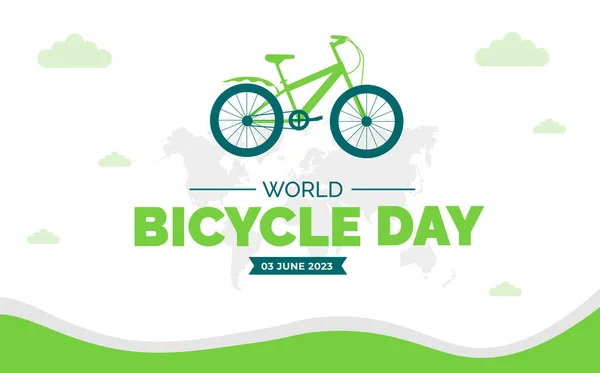 Fundo Dia Mundial Bicicleta Modelo Design Banner Cor Azul Verde — Vetor de Stock