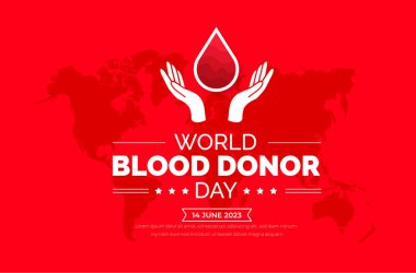 Dünya Kan Bağışı Günü arka planı veya pankart tasarımı şablonu. Tipografi ve benzersiz şekiller vektör illüstrasyonudur. kan damlası vektör tasarımı.