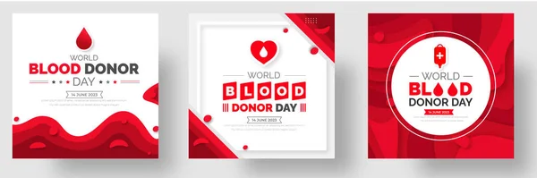 World Blood Donor Dayソーシャルメディア投稿バナーやタイポグラフィデザインテンプレートセット 献血者の日の背景またはバナーデザインバンドル — ストックベクタ