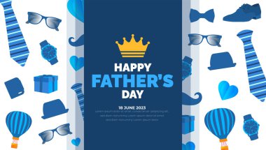 Babalar Günü 'nün arka plan posteri ya da afiş tasarım şablonu haziran ayında kutlanıyor. Babalar Günü arkaplanı veya kravatlı, gözlüklü, şapkalı ve hediye kutulu afiş. Babalar Günü posteri, selamlar..