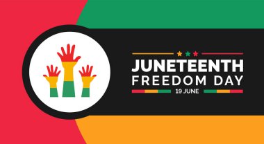 Haziran Özgürlük Günü Şablonu. Arkaplan, afiş, kart, tipografi tasarımı olan poster. Afrika Amerika 'nın Bağımsızlık Günü geçmişi, Özgürlük ve Özgürlük Günü. 19 Haziran. vektör.