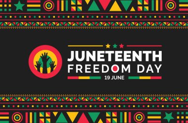 Haziran Özgürlük Günü Şablonu. Arkaplan, afiş, kart, tipografi tasarımı olan poster. Afrika Amerika 'nın Bağımsızlık Günü geçmişi, Özgürlük ve Özgürlük Günü. 19 Haziran. vektör.