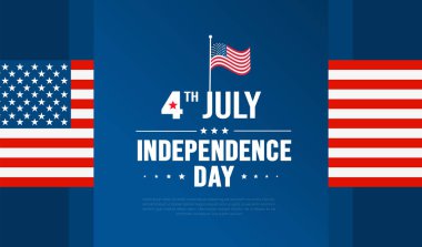 4 Temmuz Bağımsızlık Günü kutlamaları reklam arkaplanı, poster, kart ya da afiş Amerikan bayrağı ve tipografisi ile kutlanıyor. Bağımsızlık Günü ABD şenlik dekorasyonu.